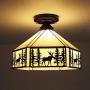 KWOKING Lighting Vintage Elk Pattern Ceiling Lighting Fixtures Tiffany Stained Glass Style Flush Mount Ceiling Light for Living Room, Hallway, Kitchen, Dining Room Bronze 11 inches