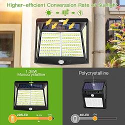 Solar Lights Outdoor 228LED, YZAA Solar Motion Sensor Lights 3 Modes Solar Security Lights with 270° Wide Angle Wireless IP56 Waterproof Outdoor Lights for Garden Patio Fence Pathway (6 Pack)