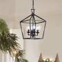 HUESLITE Farmhouse Chandelier, Vintage Foyer Lantern, 4 Light Pendant Light for Kitchen Island (Black)