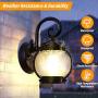 2-Pack Dusk to Dawn Sensor Outdoor Wall Sconce, Seeded Glass Exterior Wall Lantern Light Fixture, Waterproof Anti-Rust Matte Black Wall Mount Lights with E26 Base LED Bulbs for Porch Entryway Doorway