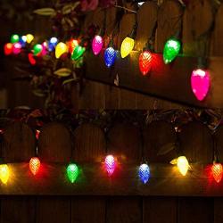 Twinkle Star C9 Christmas String Lights, 50 LED 33ft Outdoor Fairy Lights with 29V Safe Adaptor, Extendable Green Wire String Lights for Patio Xmas Tree Wedding Party Decoration, Multicolor