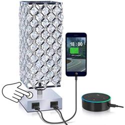 MBL Square Modern Silver Crystal Table Desk Lamp with 2 USB Charging Port | Touch Control Dimming Light for Bedrooms Nightstand Small Bed Side Night Lampara Mesa Noche end Stand Mini Kids led Lamps