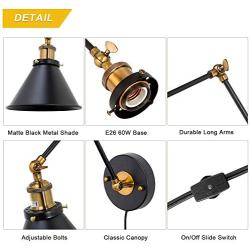 Plug in Wall Sconce Swing Arm Modern Wall Lamp 2 Pack, Matte Black and Brass Finish, Wall Mounted Adjustable Light Fixture for Bedside, Living Room, Bathroom, Home Decor