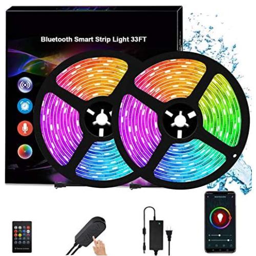 Bluetooth Music Strip Lights 33 ft, Smart Lights Strip Music Sync, APP Control Strip Light with Remote Light Color Changing Rope Light Waterproof 300pcs Strip Lights for Bedroom Home Decoration