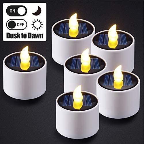 6pcs Solar Tea Lights, PChero Waterproof Rechargeable LED Flameless Tealight Candles with Dusk to Dawn Light Sensor for Lantern Window Outdoor Camping Emergency Home Decor