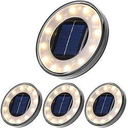 Tomshine Disk Lights, Solar Ground Lights Outdoor Warm White, Waterproof 12 LED Solar Lights, Outdoor Walkway Deck for Patio Pathway Lawn Yard Driveway(4 Pack)