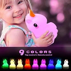 Large Unicorn Night Lights for Kids -USB Rechargeable Animal Silicone Soft Lamps with Touch Sensor and Remote Control - 9 Color Changing Glow Cute Gifts for Girls, Toddler, Baby (6.3 x 4.5 inch)