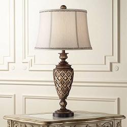 Nicole Traditional Table Lamp Light Bronze Urn Bell Shade for Living Room Family Bedroom Bedside Nightstand Office - Barnes and Ivy