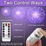 Joomer 2 Pack LED Starburst Lights, 8 Modes 120 LED Dimmable Fairy Lights, Twinkle Fireworks String Lights, Waterproof Battery Operated with Remote Control for Home, Patio, Parties, Wedding (Purple)