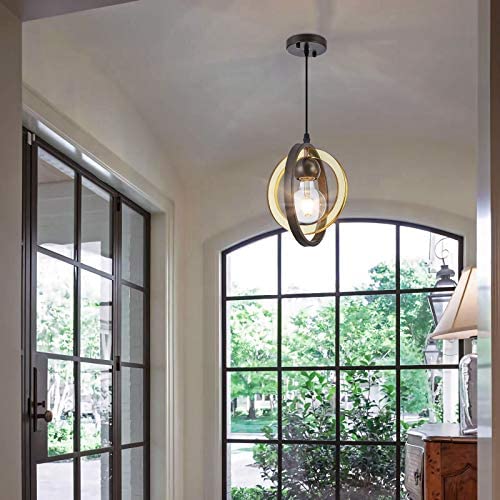 1-Light Modern Mini Pendant Light Globe, Small Chandelier with Acrylic Ring Lampshade, Hanging Ceiling Light Fixture for Kitchen Island, Dining Room, Bedroom, Foyer and Bar