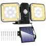 Solar Security Light Outdoor LED Motion Sensor Lights, Motion Detector Lights Solar Powered Flood Light, 2 Head IP65 Waterproof Adjustable Wall Lights for Garage, Porch, Pathway - Warm White+White