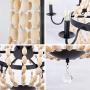 Wellmet 32 Inch Wood Beaded Chandelier, 6 Lights Farmhouse Chandelier Crystals, Boho Light Fixture Ceiling for Bedroom Foyer Dining Room, French Empire Pendant Lighting Black Finish and White Beads