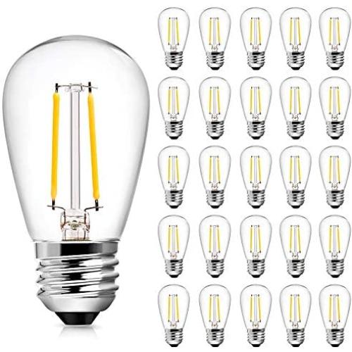 2W S14 LED Edison Light Bulbs, Dimmable E26 Replacement Bulbs for Outdoor String Light 25 Watt Equivalent Incandescent Bulbs Daylight White 5000K Waterproof Vintage Light Bulbs Indoor 25 Pack