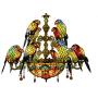 Tiffany Style Parrot Bird Chandeliers Vintage 12 Heads Double Layer Stained Glass Inverted Ceiling Pendant Light Adjustable Chain for Dining Room Cafe Bar