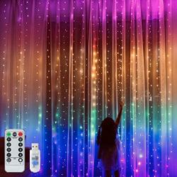 Rainbow Curtain Lights, 9.8ftx9.2ft 280 LED Curtain Lights, Curtain String Lights with USB Remote Control 8 Modes for Girls Room Decor, Kids Room, Bedroom,Unicorn Room Decor,Christmas,Party,Birthday
