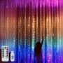Rainbow Curtain Lights, 9.8ftx9.2ft 280 LED Curtain Lights, Curtain String Lights with USB Remote Control 8 Modes for Girls Room Decor, Kids Room, Bedroom,Unicorn Room Decor,Christmas,Party,Birthday