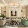 APBEAMLighting Drum Chandelier Crystal Raindrop Pendant Light Fixture with Gold Round Lampshade for Living Room Dining Room 4 Lights