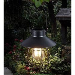 Hanging Solar Lights Outdoor -Vintage Solar Powered Lantern Waterproof Retro Solar Lamps with Warm Light Edison Bulb for Patio,Yard,Garden and Pathway Decoration(Black)