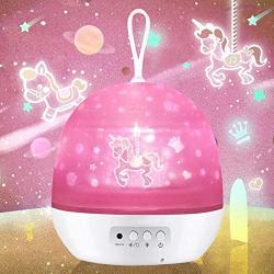 Night Light for Kids,Girls Boys Light for Bedroom,Carousel,Space,Star,Ocean,4 Theme Colorful Projector for 1-12 Girls Boys,Xmas Gifts for Kids Age 3-6 Stocking Fillers(4 Sets of Film)(White)