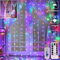 Meliven 300 LED Curtain Lights 9.8Ftx9.8Ft, 8 Lighting Modes Multicolor Window Curtain String Lights with Remote USB Powered, Home Party Chritmas Bedroom Indoor Outdoor Decor