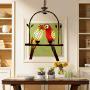 LITFAD Tiffany Style 2 Heads Pendant Light Stained Glass Parrot Suspended Light Chandeliers LED Ceiling Hanging Light with Arch Shelf for Dining Room Bedroom Hotel - B