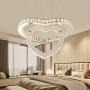 Modern Crystal Chandeliers, Heart Shape 2 Rings 50W 110V LED Crystal Chandelier Fixtures Stainless Steel Round Pendant Ceiling Lights Fixtures for Dining Room Living Room Bedroom (Warm White)