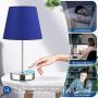 Touch Table Lamp with Dual USB Ports for Bedroom, 3 Way Dimmable Blue Touch Bedside Lamp with Charging Ports & AC Outlet, Nightstand Lamp for Living Room and Office (A19 5000K LED Bulb Included)