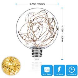 2 Pack BlueX LED Globe Fairy Light Bulb for Ambient Night Lighting, E26 Base, Edison Starry Decorative Vintage Filament String Light Bulb, for Bathroom, Bedroom & Living Room, White