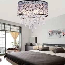 DINGGU Luxury Drum 4 Lights Flush Mounted Crystal Ceiling Lamp, Modern Chandelier Pendant Light Fixtures for Bedroom