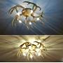 LITFAD 5 Lights Antlers Flush Mount Ceiling Light Rustic Style Resin Ceiling Light Fixture LED Retro Chandelier Ceiling Lamp for Living Room Restaurant Cafe