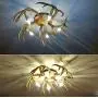 LITFAD 5 Lights Antlers Flush Mount Ceiling Light Rustic Style Resin Ceiling Light Fixture LED Retro Chandelier Ceiling Lamp for Living Room Restaurant Cafe