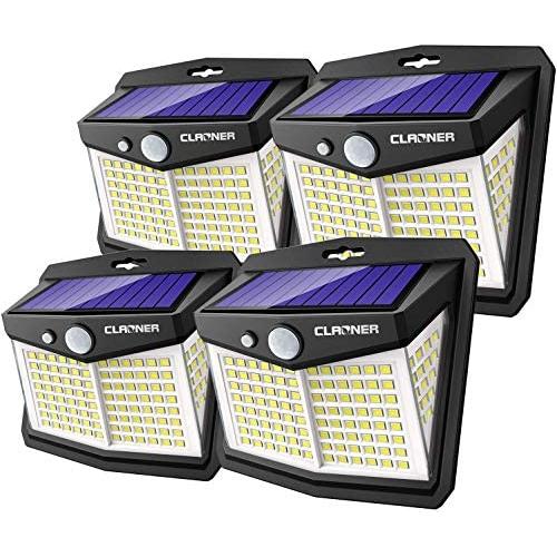 Claoner Solar Motion Sensor Lights, [128 LED/4 Packs] Outdoor Solar Lights 3 Working Modes Solar Wall Lights with 270° Wide Angle Wireless IP65 Waterproof Solar Security Lights for Yard Garage Deck