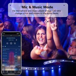 LED Strip Lights 50ft, Hiromeco Music Sync LED Lights Bluetooth App Controlled with Remote Mic Color Changing, 5050 Smart RGB Rope Lights for Kids Kitchen Room Lights (APP+Remote+Mic+3 Button)