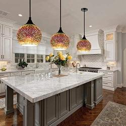 JEUNEU Modern 3D Colourfull Glass Pendant Light Firework Lamp Kitchen Decor Lighting Fixture (1-Pack)