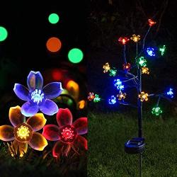 Joiedomi Solar Yard Garden Stake Lights 2 Cherry Blossom Flower Multi-Color Changing 20 LED Decorative Lights Outdoor Waterproof for Walkway Pathway Yard Lawn Patio Courtyard