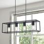 Black Farmhouse Linear Chandelier Pendant Lighting, 4-Light Kitchen Island Lighting with Metal Open Frame for Kitchen Dining Room. (Black, 4-Light)