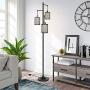 Industrial Floor Lamp for Living Room, Metal Outer Shade Frame with White Inner Fabric Shade Liner, Sturdy Base Tall Vintage Pole Light Great for Living Room, Bedroom