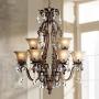 Iron Leaf Roman Bronze Large Chandelier 34'' Wide Two Tier Crystal Droplet Creme Smoke Glass 12-Light Fixture Dining Room House Foyer Kitchen Island Entryway Bedroom Living Room - Regency Hill