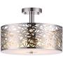 Loclgpm 2 Lights Semi Flush Mount Ceiling Light, Drum Chandelier Fixture with Metal Shade Contemporary, Chrome Finish Pendant Light for Bedroom,Living Room,Dining Room,Hall