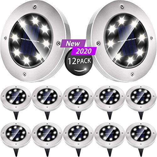 Biling Solar Disk Lights Outdoor, 8 LED Bulbs Solar Ground Lights Outdoor Waterproof for Garden Yard Patio Pathway Lawn Driveway - White (12 Pack)