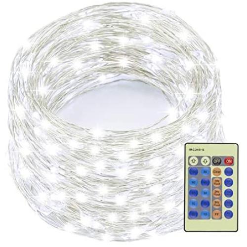 Decute 99 Feet 300 LED Cool White Fairy Christmas String Lights Dimmable with Remote Control, UL Listed Copper String Lights for Party Wedding Bedroom Christmas Tree