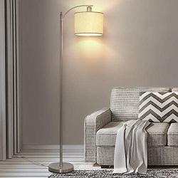 LED Floor Lamp with Dimmer, Fully Dimmable Standing Lamp Modern Tall Pole Lamp with Hanging Fabric Shade and Silver Base Montage Reading Light for Living Room Bedroom, Bright 8W LED Bulb Included