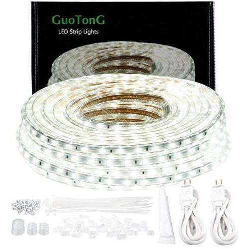 GUOTONG 50ft LED Light Strip kit,Waterproof, 6000K Daylight White,110V 2 Wire, Flexible, 900 Units SMD 2835 LEDs,UL Listed Power Supply