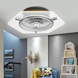 Modern Invisible Ceiling Fan with Light and Remote Control Built-in Ceiling Fan Chandelier LED Ceiling Light Dimmable 3 Speed Timing Silent 22 Inch Silver Smart Small Bedroom Ceiling Fan Light (3)