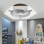 Modern Invisible Ceiling Fan with Light and Remote Control Built-in Ceiling Fan Chandelier LED Ceiling Light Dimmable 3 Speed Timing Silent 22 Inch Silver Smart Small Bedroom Ceiling Fan Light (3)