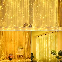 SUNNEST Window Curtain String Light 300 LED 8 Lighting Modes Fairy Lights Remote Control USB Powered Waterproof Lights for Christmas Bedroom Party Wedding Home Garden Wall Decorations,(Warm White)