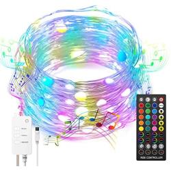 LED Fairy Lights 16 Colors Changing String Light with Remote Control Waterproof 8 Modes Twinkle Lights Music Sync 4 Modes Dimming & Timer Rope Light for Bedroom Outdoor Christmas Party Decor - 32.8FT