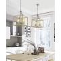 Zeyu Foyer Lantern 4-Light Chandelier, Modern Pendant Hanging Light for Hall Dining Room, Wood Grain and Satin Nickel Finish, ZJF12-4 WD+SN