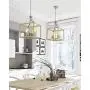 Zeyu Foyer Lantern 4-Light Chandelier, Modern Pendant Hanging Light for Hall Dining Room, Wood Grain and Satin Nickel Finish, ZJF12-4 WD+SN