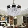 42'' Crystal Ceiling Fan Light with Remote Control Retractable Blade LED Chandelier 3 Colors Dimmable Pendant Lamp for Living Room Bedroom Basement Kitchen